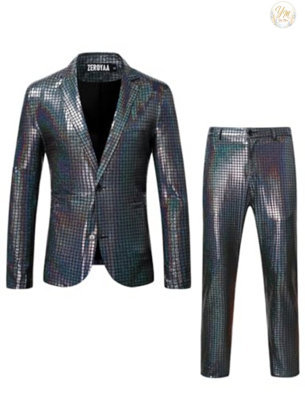 Men's 70s Disco Metallic Shiny Sequin Suit Set Blazer Pants Cosplay Party